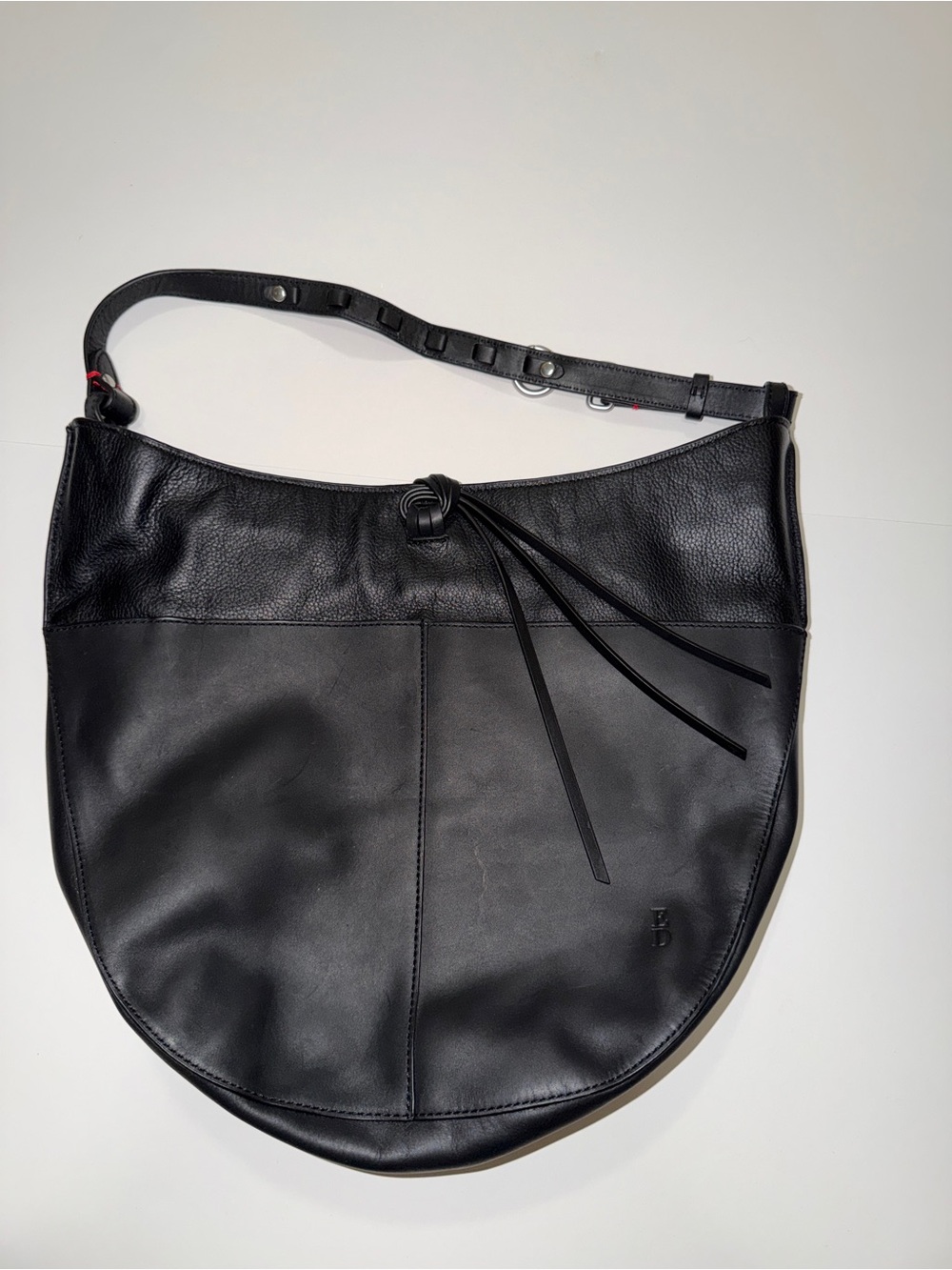 Ellen Degeneres Black Crescent Leather Hobo with Knot Accent